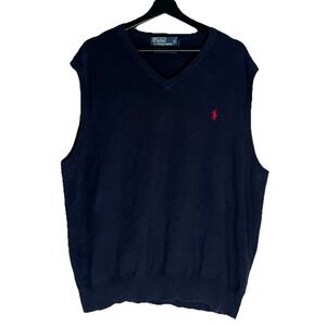 Polo by Ralph Lauren Men's‎ Pullover Vest XXL 100% Pima Cotton Navy Blue READ
